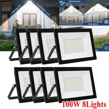 8X 100W LED Flood Light Super Bright CoolWhite Outside Large Area Lighting Lamp