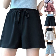Summer Shorts Women's Loose Wide Leg Elastic Waist Solid Color Casual Pants