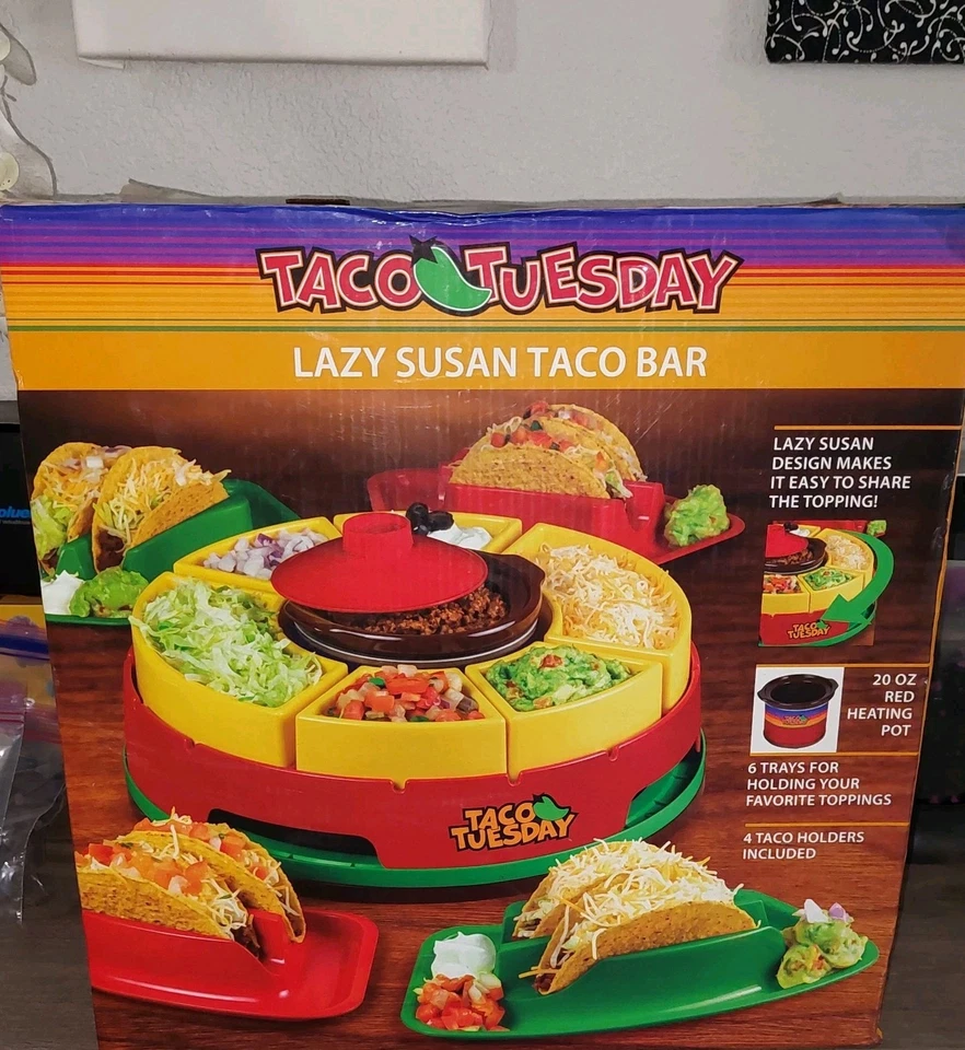 Taco Tuesday Heated Lazy Susan Topping Bar Nostalgia con 4 soportes para tortillas  Foto 2 de 2
