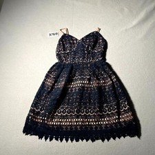 GB Lace Overlay Cocktail Dress Womens XS Navy Blue Lined Back Zip