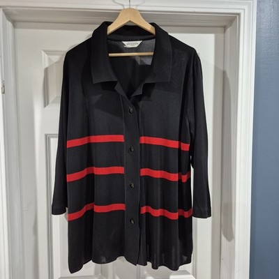 Exclusively Misook Cardigan Jacket Womens 3X Black Red Acrylic Holiday Office