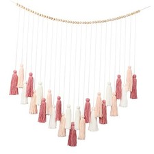 DrCor Boho Macrame Wall Hanging   Handmade Tassel Decor with Rose Blush Pink