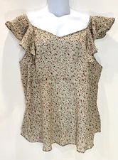 Women’s Venezia Floral Ruffle Blouse Plus Size 22/24 (3X) Y2k V-Neck Top Pretty