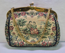 Vintage Floral Tapestry Purse Handbag 8" x 6" Gold Tone Closure  Strap