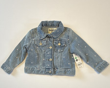 OshKosh B'gosh Girls 18M Blue Denim Heart Print Button Jacket w/ Pockets