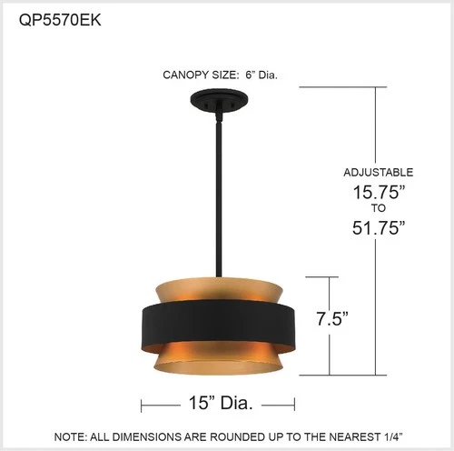 Quoizel QP5570 3 Light 15"W Multi Light Pendant - Black - Picture 4 of 9