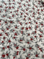 Kaufman Holiday Flourish Silver Red White Metallic Holly Christmas Fabric 1 yard
