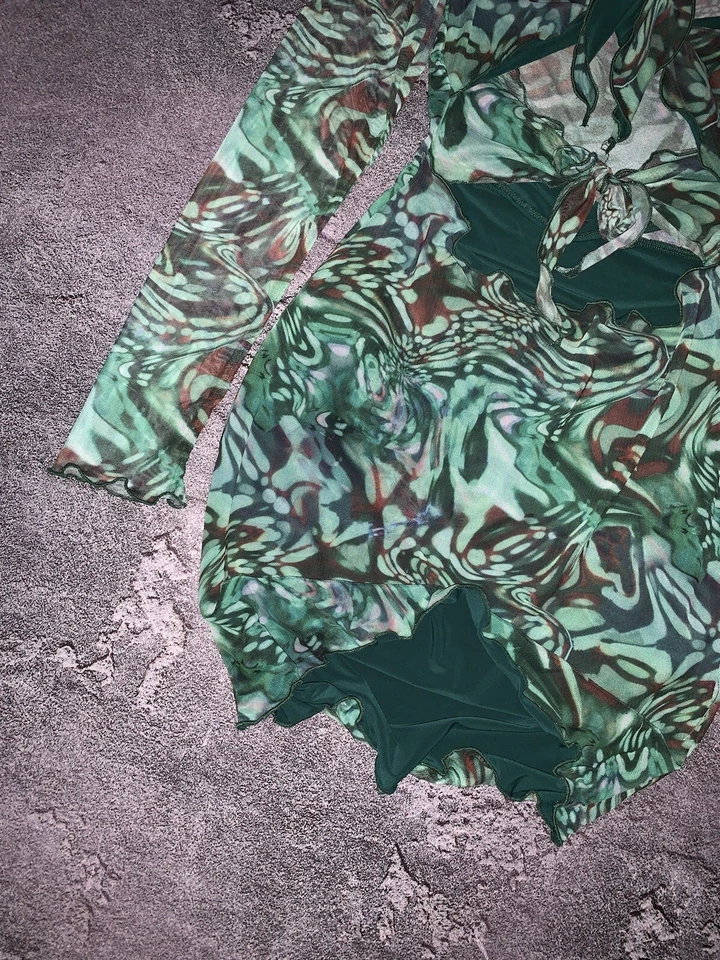 Mesh All Printed Dress Mini Green Style Like Save The Queen - Image 2 of 4