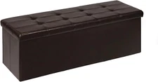 Generate  Folding Storage Ottoman Bench, Brown Faux Leather Long Storage Chest F