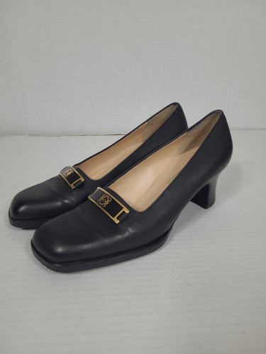 Vintage LOEWE Monogram Block Heel Women Sz 38 Pumps Loafer Heels Sz 8 - Picture 6 of 24