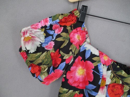 Forever New Dress Womens 14 Black Pink Green Floral Off Shoulder Bodycon Puff - Picture 6 of 18