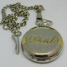 The Greatest Dad Two Tone Quartz Analog Men's Pocket Watch on Chain New Battery