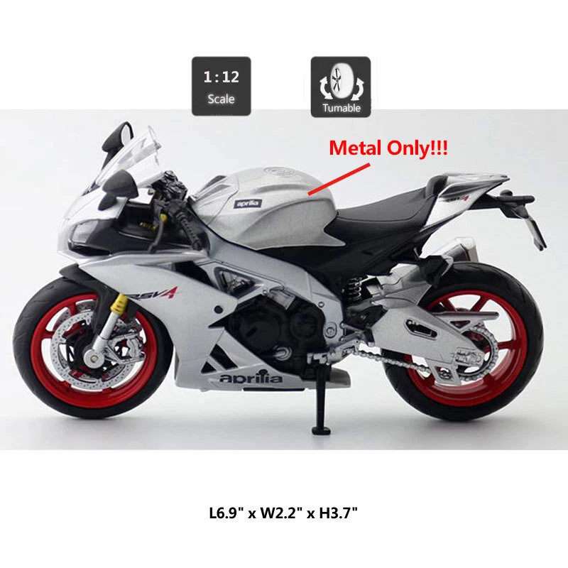1:12 Aprilia RSV4 RR1000 Diecast Motorcycle Model Toys Gifts for Boys Silver - Image 2 of 4
