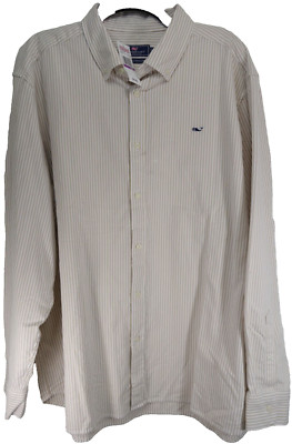 Vineyard Vines Mens Sand Stripe Oxford Whale Dress Button Up Shirt Size XXL