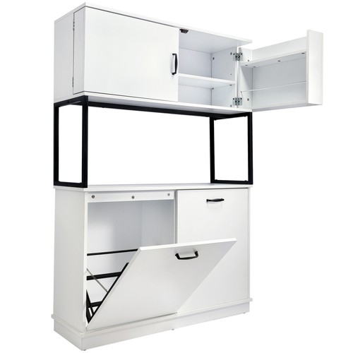 Kitchen Tilt Out Trash Garbage Bin Cabinet with Storage Hutch Pantry Cabinet - Picture 13 of 15