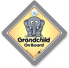 Grandchild On Board Sign, Baby On Board Car Sign, Elephant