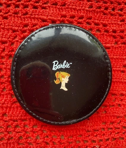 Vintage Barbie Black Patent & Velvet Compact Mirror 1980'S Schylling for Mattel