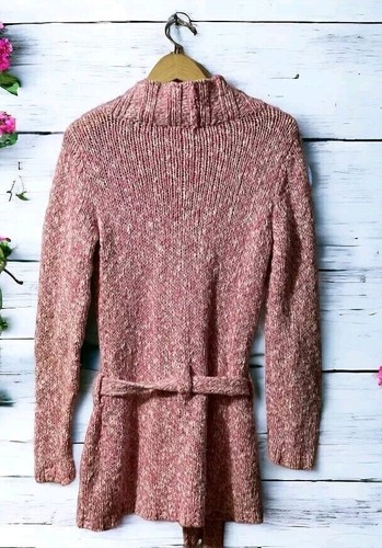 Vintage Tommy Jeans Sweater Womens Size XL Belted Cardigan Pink Crochet Knitted - Picture 2 of 9