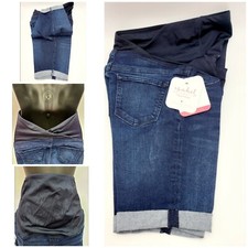 Isabel Maternity Crossover Panel 9  Dark Wash Denim Bermuda Shorts 00 Blue
