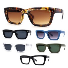 Mens Rectangular Hipster Gentlemans Plastic Horn Rim Sunglasses