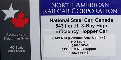 North American Railcar Corp. #1009-06 CAI 5431 cu.ft. 3bay Efficiency Hopper