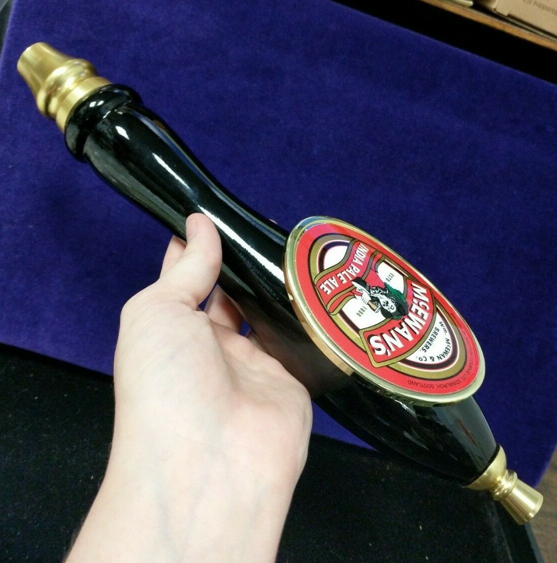 NOS McEwan's India Pale Ale Pirate Black Spindle Tap Draft Handle Pub