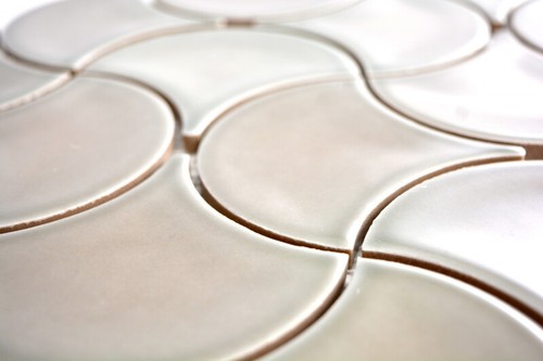 Fächer Mosaik Fliese Keramik pastell steingrau Wandfliesen Badfliese Welle Küc . - Picture 4 of 4