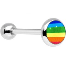 14G 5/8" GAY PRIDE RAINBOW LOGO SURGICAL STEEL TONGUE BARBELL RING BODY JEWELRY