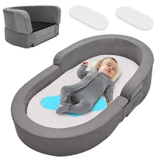 Foldable Toddler Travel Bed, Portable Baby Sofa Chair Folding Floor Cot for Kids