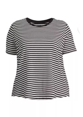 Terra & Sky Women's Short Sleeve Black/White Striped Crew Tee Plus 3X 24W-26W