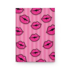 Pink Lips Hardcover Journal Matte  Blush Pink Lipstick Kiss Art Notebook, Lip