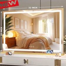 Vanity Mirror with Lights, 32" x 22" LED Makeup Mirror, Lighted 3 Modes, Touch S