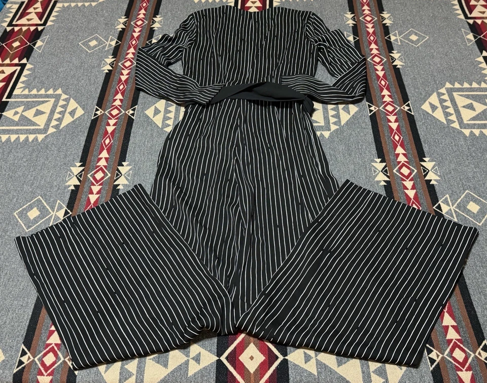 Mono DVF Rayas Crepé Cinturón Mujer Talla 8 Viscosa Negro M3 Foto 2 de 4