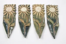 4 Ceramic Pottery Garden Decor Markers Flower Garden Window Box Plaques Stakes