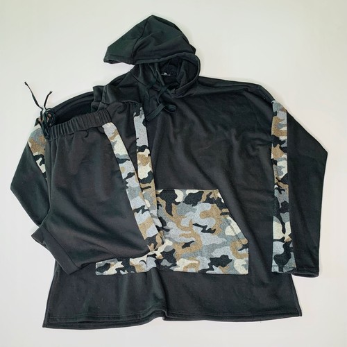 Valentine Women 2 pcs Set Black w Camo Hoody Sweatshirt & Jogger Pants  Sz S NEW - Zdjęcie 1 z 4