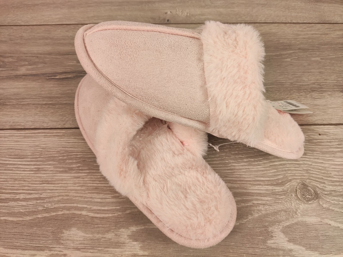 Boux Avenue Suedette cuff mule slippers Blush Pink Faux Fur UK 3/4