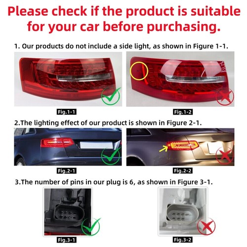 Left+Right Outer Tail Light For AUDI A6 C6 Sedan 2009 2010 2011 Rear Brake Lamps - Picture 7 of 11