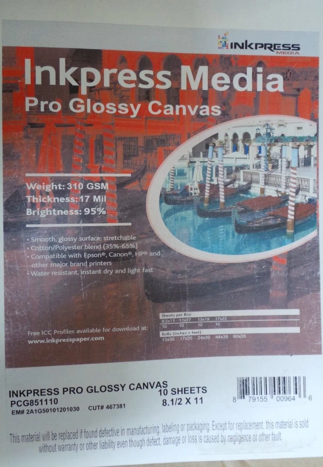 Inkpress Media Pro Glossy Canvas (8.5 x 11", 17 mil, 10 Sheets) - Image 3 of 4