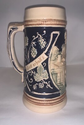 Vintage ''Hopfen Und Malz Gott Erhalt's'' West German Beer Stein 7  Tall 0.5 L
