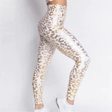 White Gold Leopard Leggings high Waist