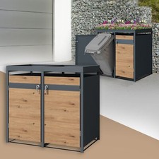 Cache-poubelle anthracite chêne abri de 2 poubelles avec toit 240L 132x80x124 cm