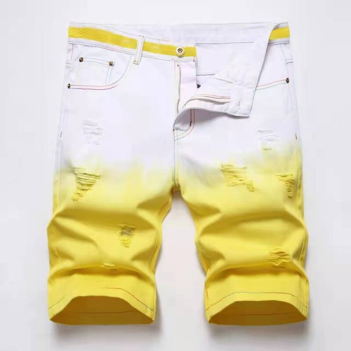 Herren Denim Shorts lässig gerissen gerade halbe Hose Krawatte gefärbt kurze Jeans - Bild 4 von 12