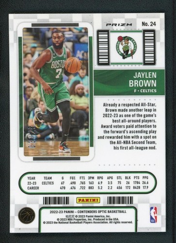 2022-23 JAYLEN BROWN 03/25 PANINI CONTENDERS OPTIC SEASON TICKET PULSAR GREEN - Bild 2 von 2