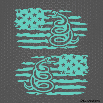 Gadsden Snake Distressed American Flag PAIR Vinyl Decal