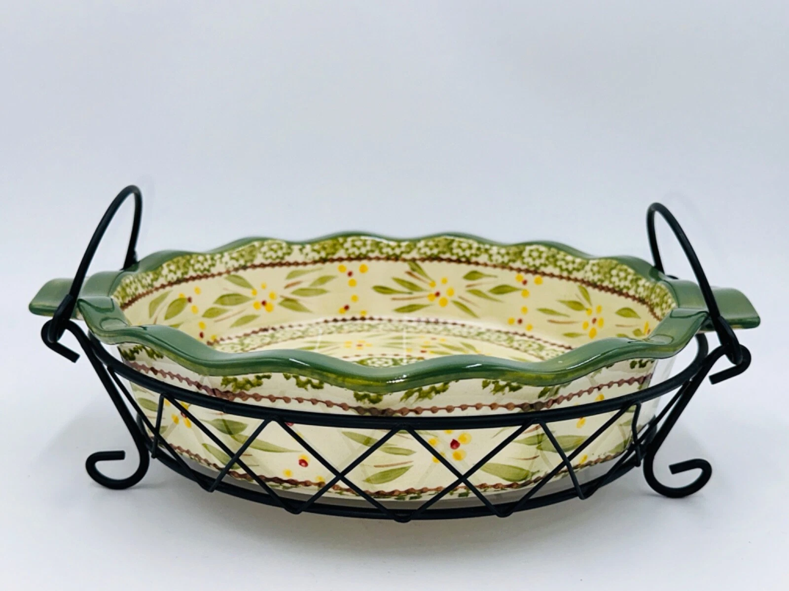 Temptations Old World Green 9" Scalloped Baker With Handles And Wire Rack
