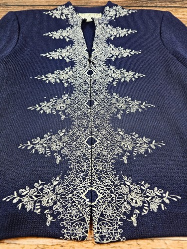 Gorgeous St. John Evening Women 8 Jeweled Embroidery Zip Up Cardigan Jacket EUC - Picture 9 of 12