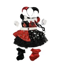 Harley Quinn Girls Dress, Mask, Headpiece, Shoe Covers, Wrist Covers Costume S