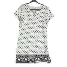 Talbots Dress Womens MP White Geometric V Neck T-Shirt Shift Knee Length Border
