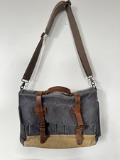 Rustic Laptop Messenger Bag Leather Canvas Vintage Buckles Cute Books Gray Tan