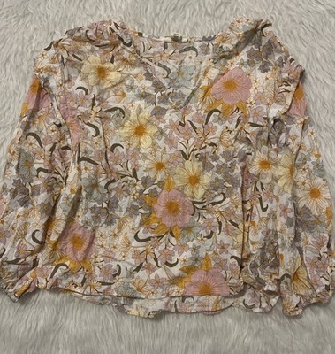 A.N.A Floral V-Neck Blouse Size PM   3/4 Sleeves, Lightweight Bohemian Floral